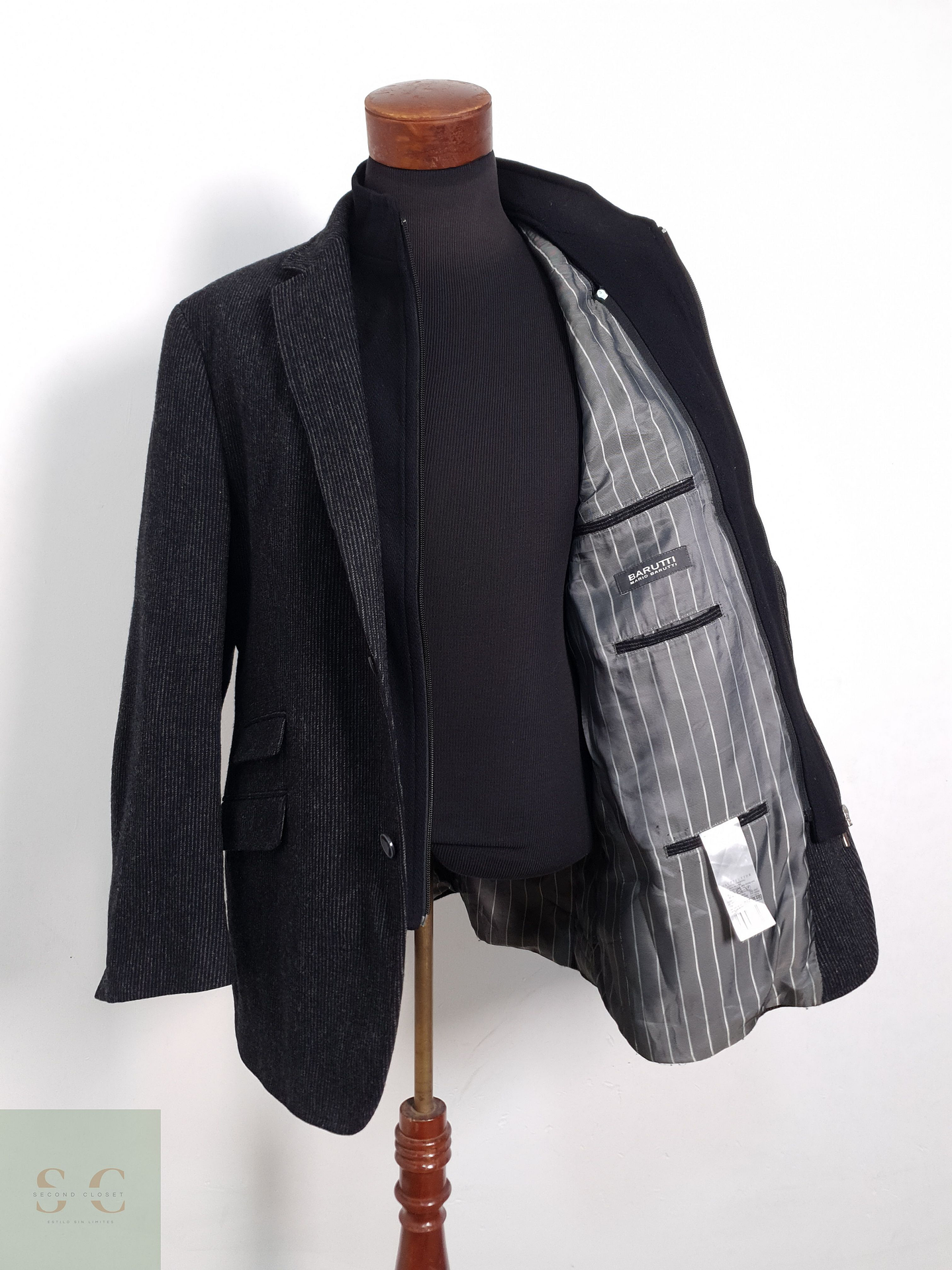 Blazer Mario Barutti 100 lana virgen plomo rayas Talla LXL 2