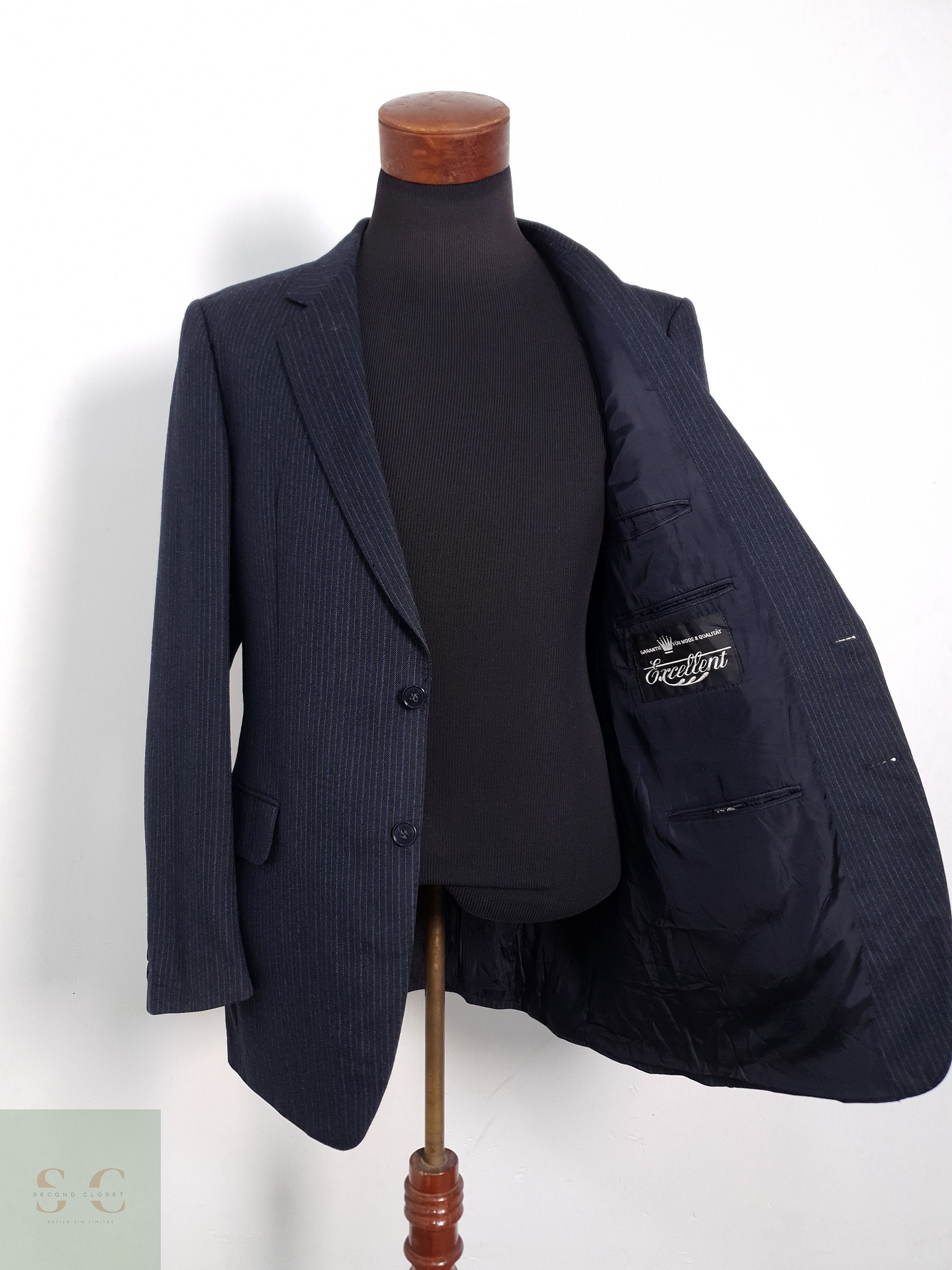 Blazer Excellent 100 lana virgen azul raya Talla M 1