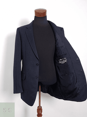 Blazer Excellent 100 lana virgen azul raya Talla M