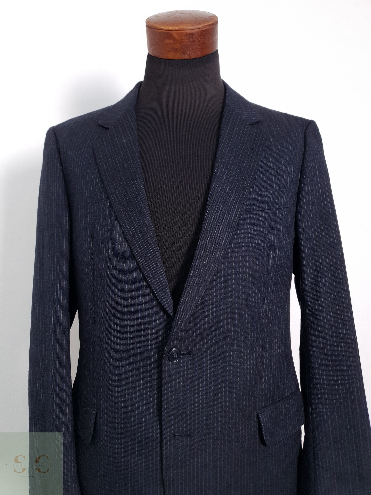 Blazer Excellent 100 lana virgen azul raya Talla M 4