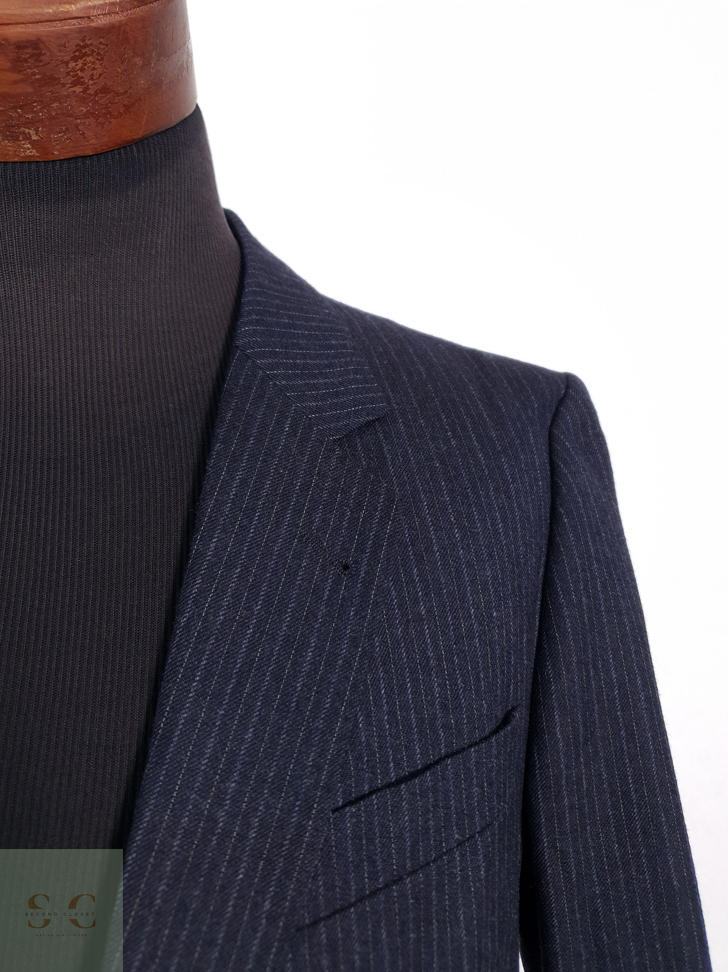 Blazer Excellent 100 lana virgen azul raya Talla M 6