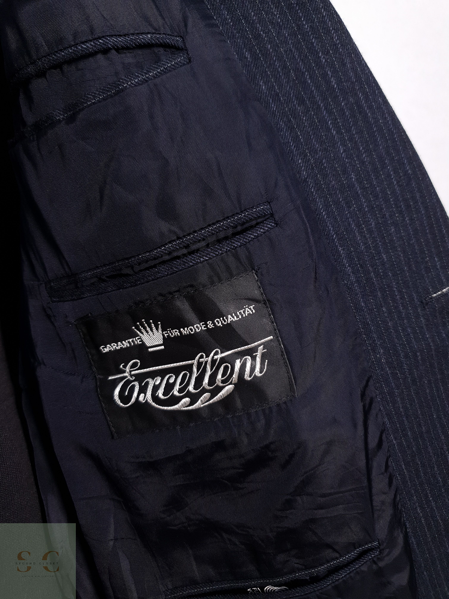 Blazer Excellent 100 lana virgen azul raya Talla M 7