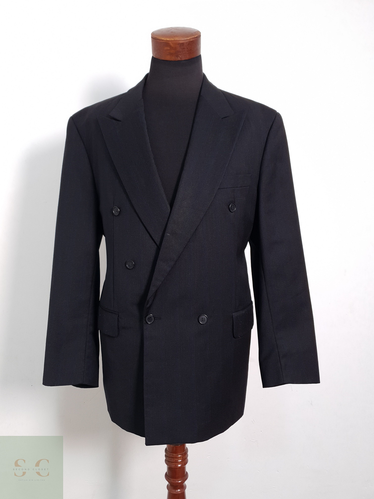 Blazer Carlo Martino 100 lana virgen plomo oscuro raya azul Talla XL 1