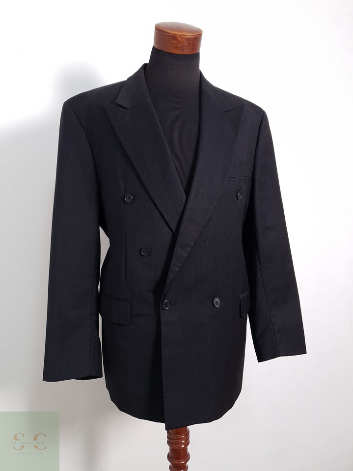 Blazer Carlo Martino 100 lana virgen plomo oscuro raya azul Talla XL 2
