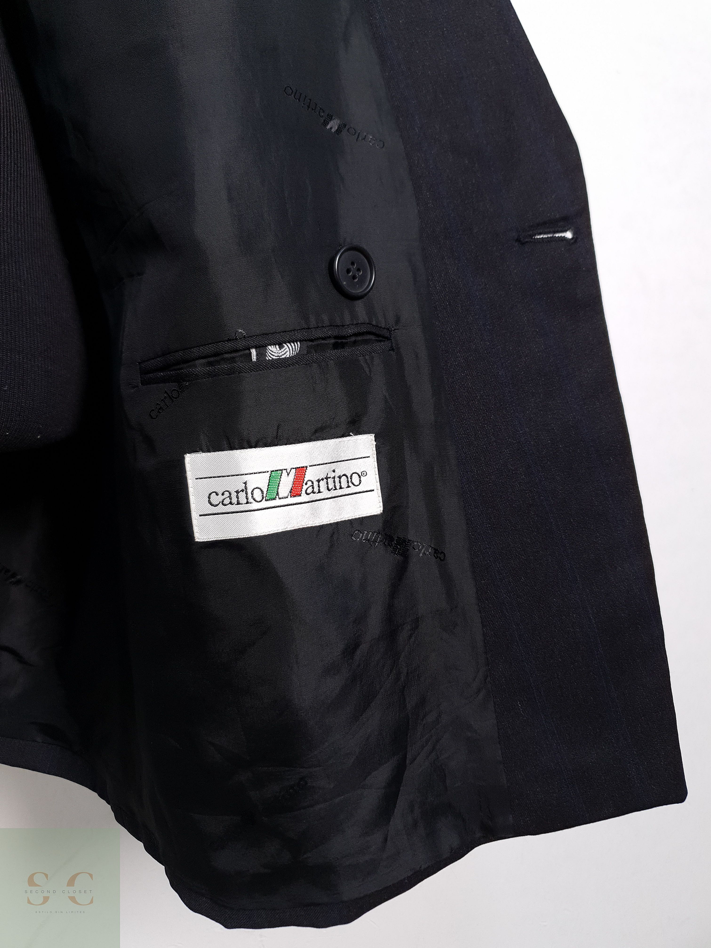 Blazer Carlo Martino 100 lana virgen plomo oscuro raya azul Talla XL 5