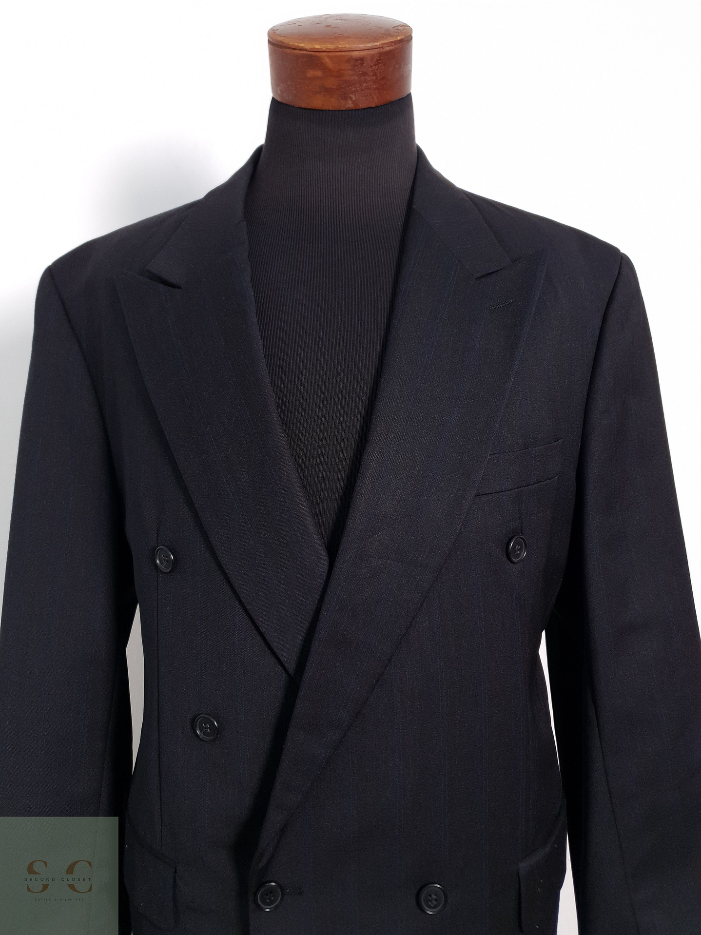 Blazer Carlo Martino 100 lana virgen plomo oscuro raya azul Talla XL 6