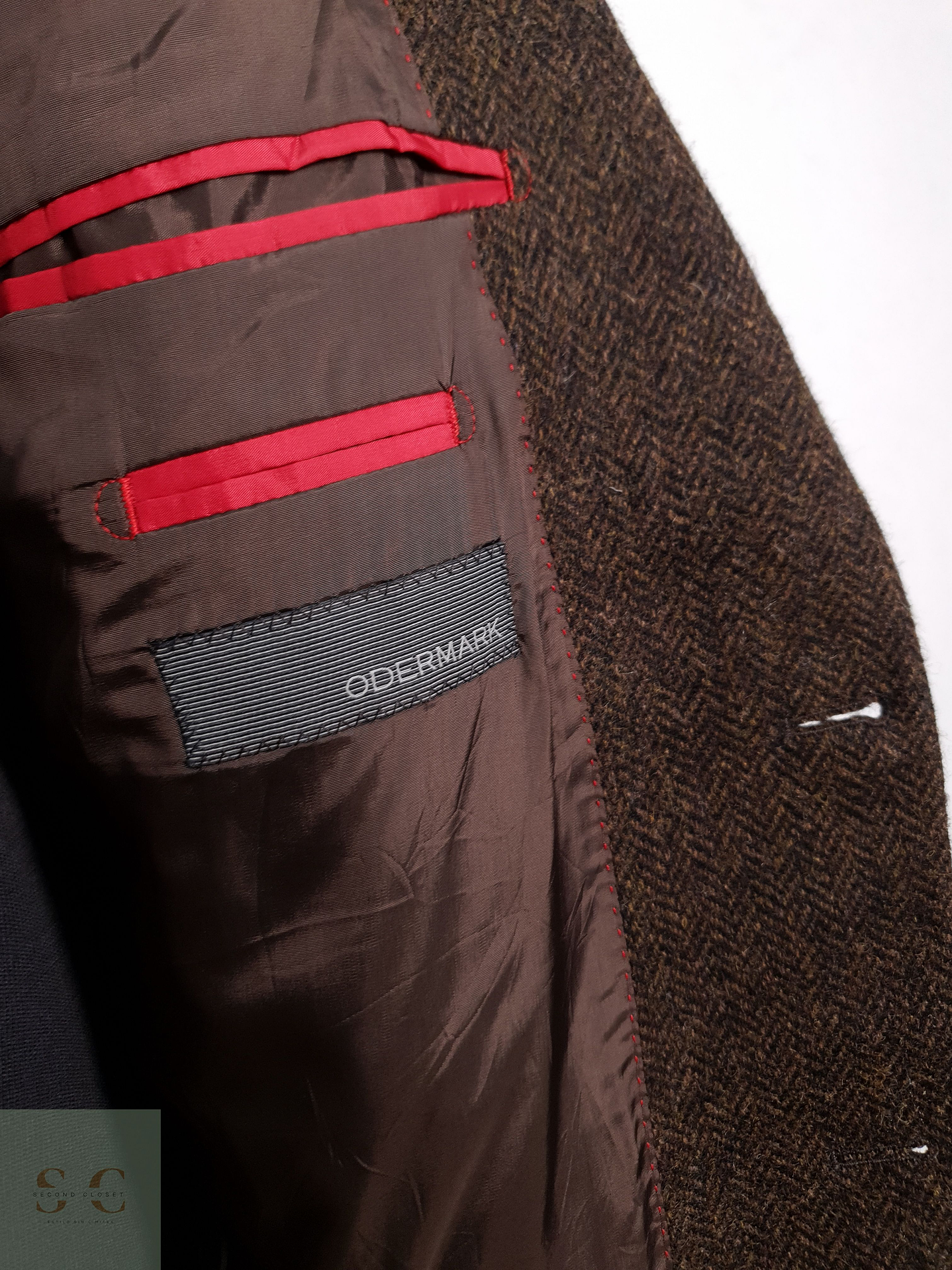 Blazer Odenmark-Haller Yorkshire Tweed by Moon 100 lana virgen café tweed Talla XL 5