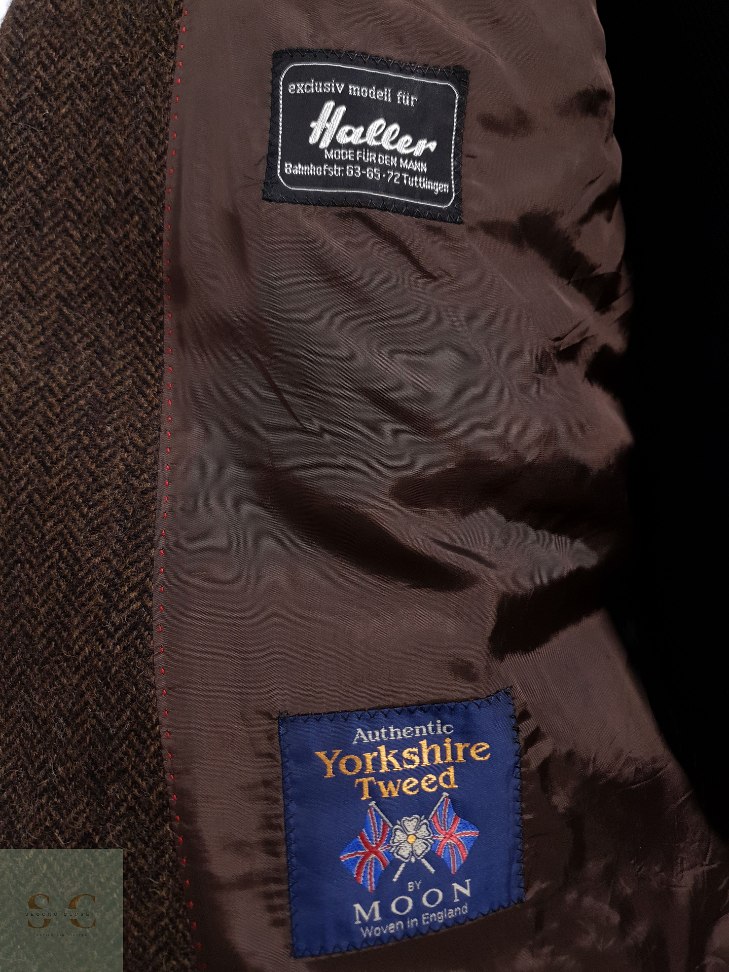 Blazer Odenmark-Haller Yorkshire Tweed by Moon 100 lana virgen café tweed Talla XL 8