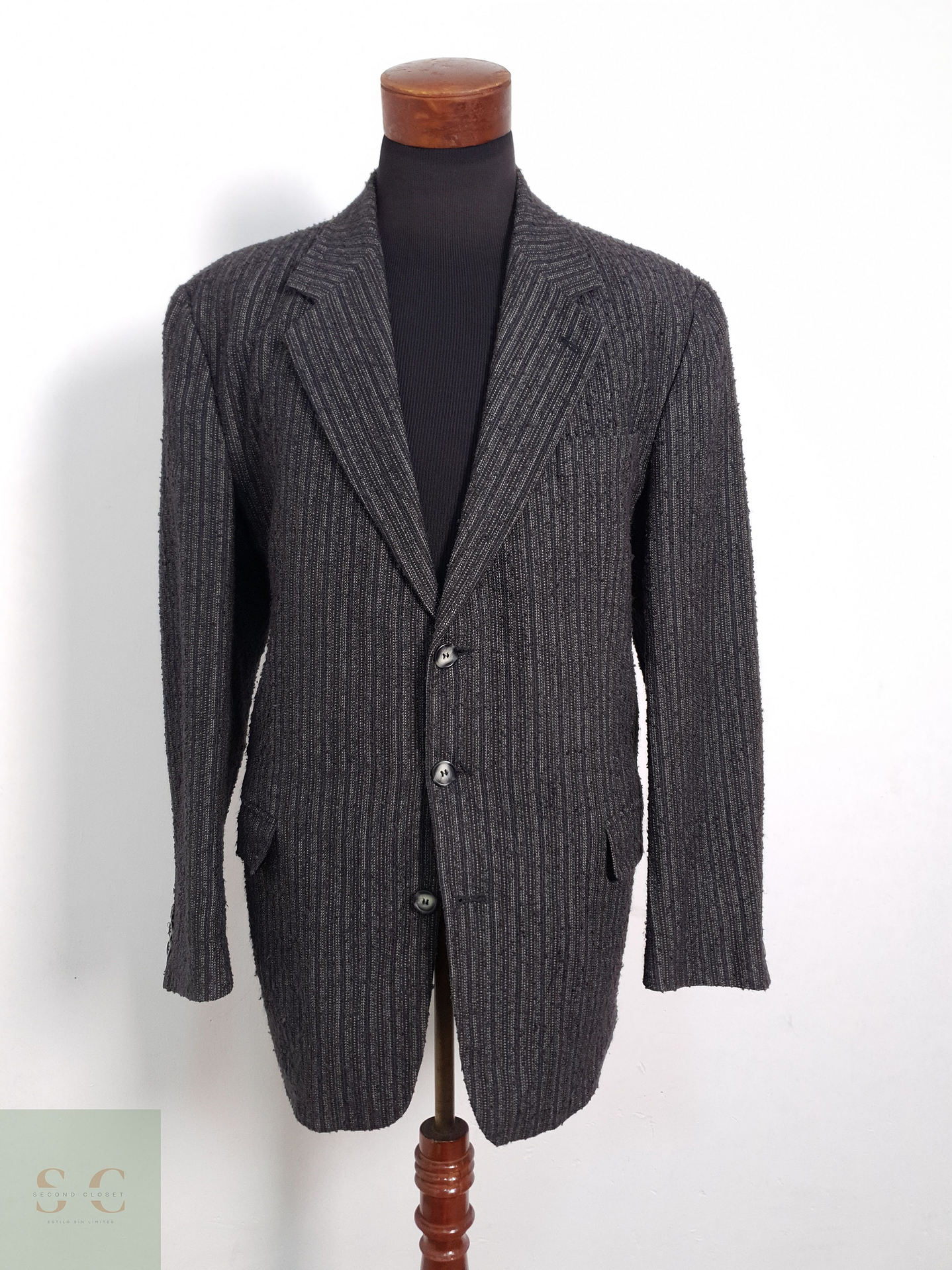 Blazer Pietro Albanes mezcla sintético plomo rayas Talla XL 4