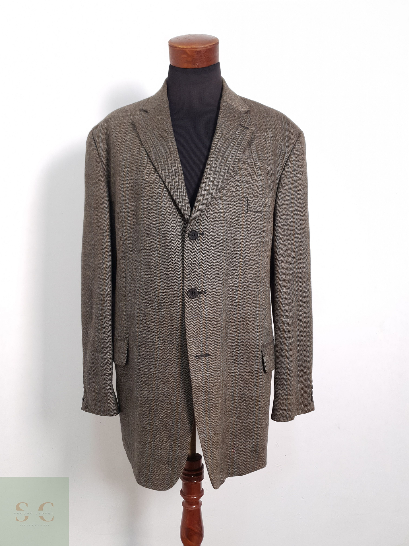 Blazer Cage 100 lana virgen café espiga Talla XXXL 2