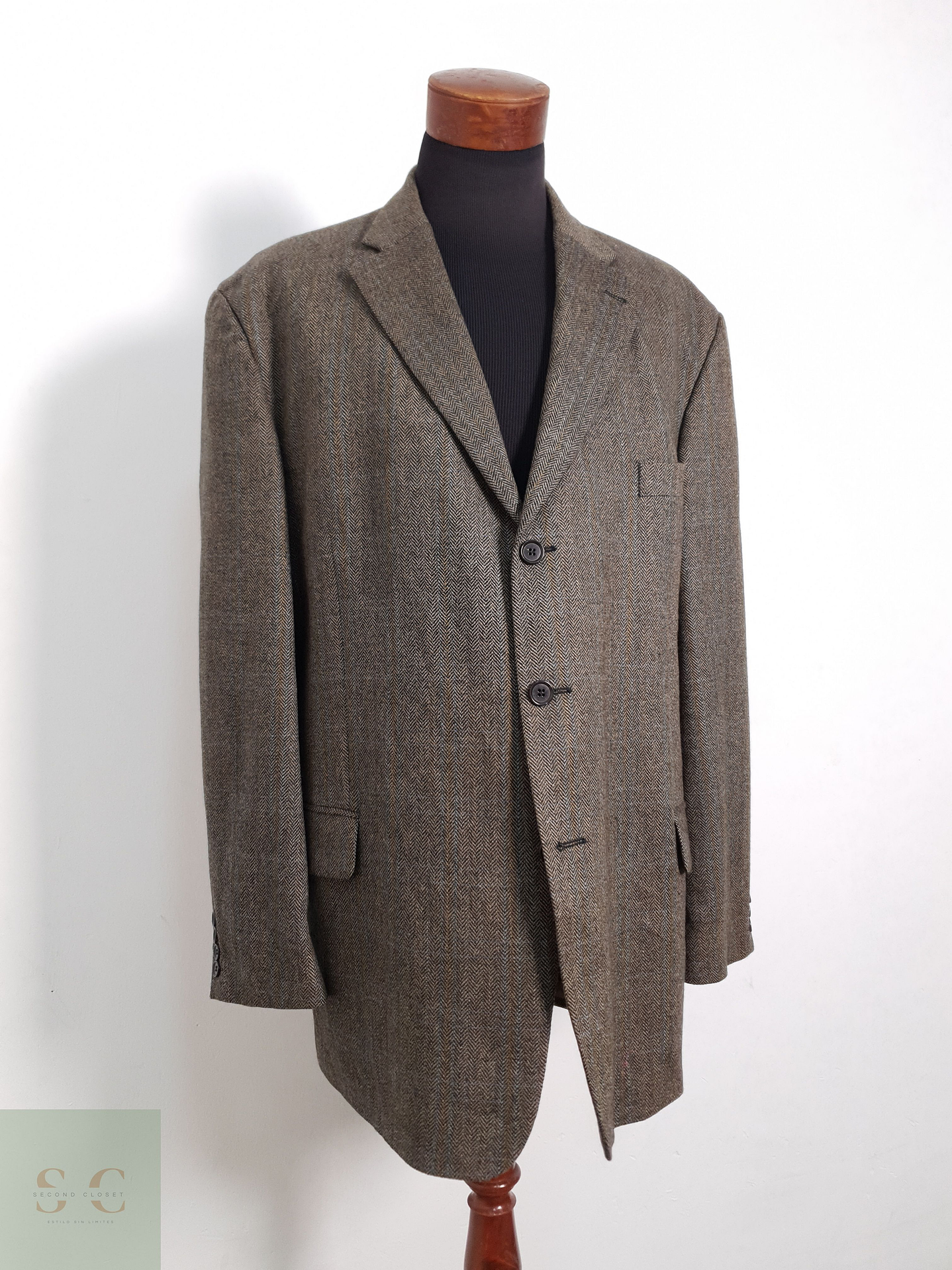 Blazer Cage 100 lana virgen café espiga Talla XXXL 3