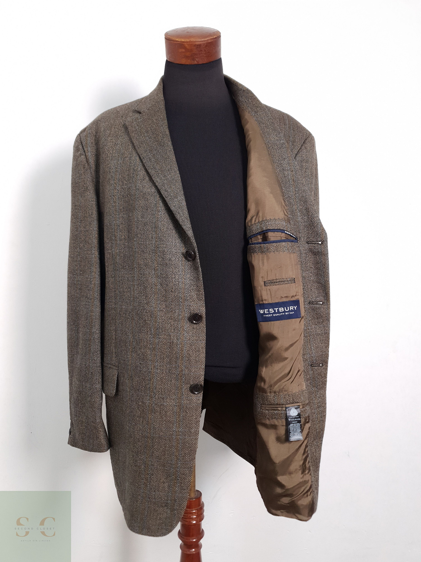 Blazer Cage 100 lana virgen café espiga Talla XXXL 1