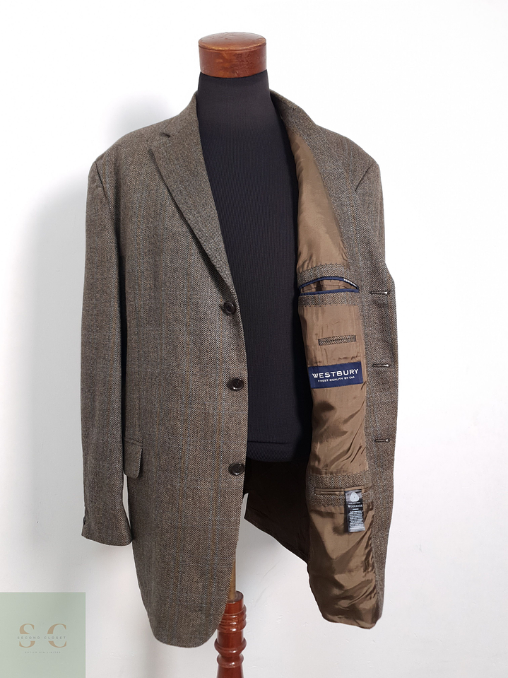 Blazer Cage 100 lana virgen café espiga Talla XXXL 1