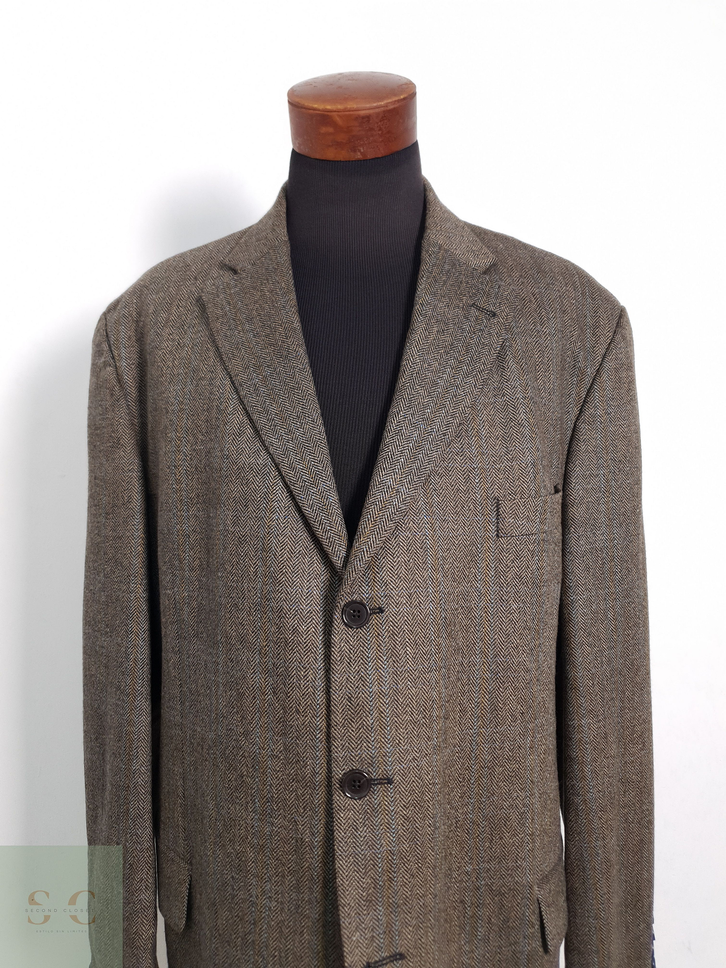 Blazer Cage 100 lana virgen café espiga Talla XXXL 7