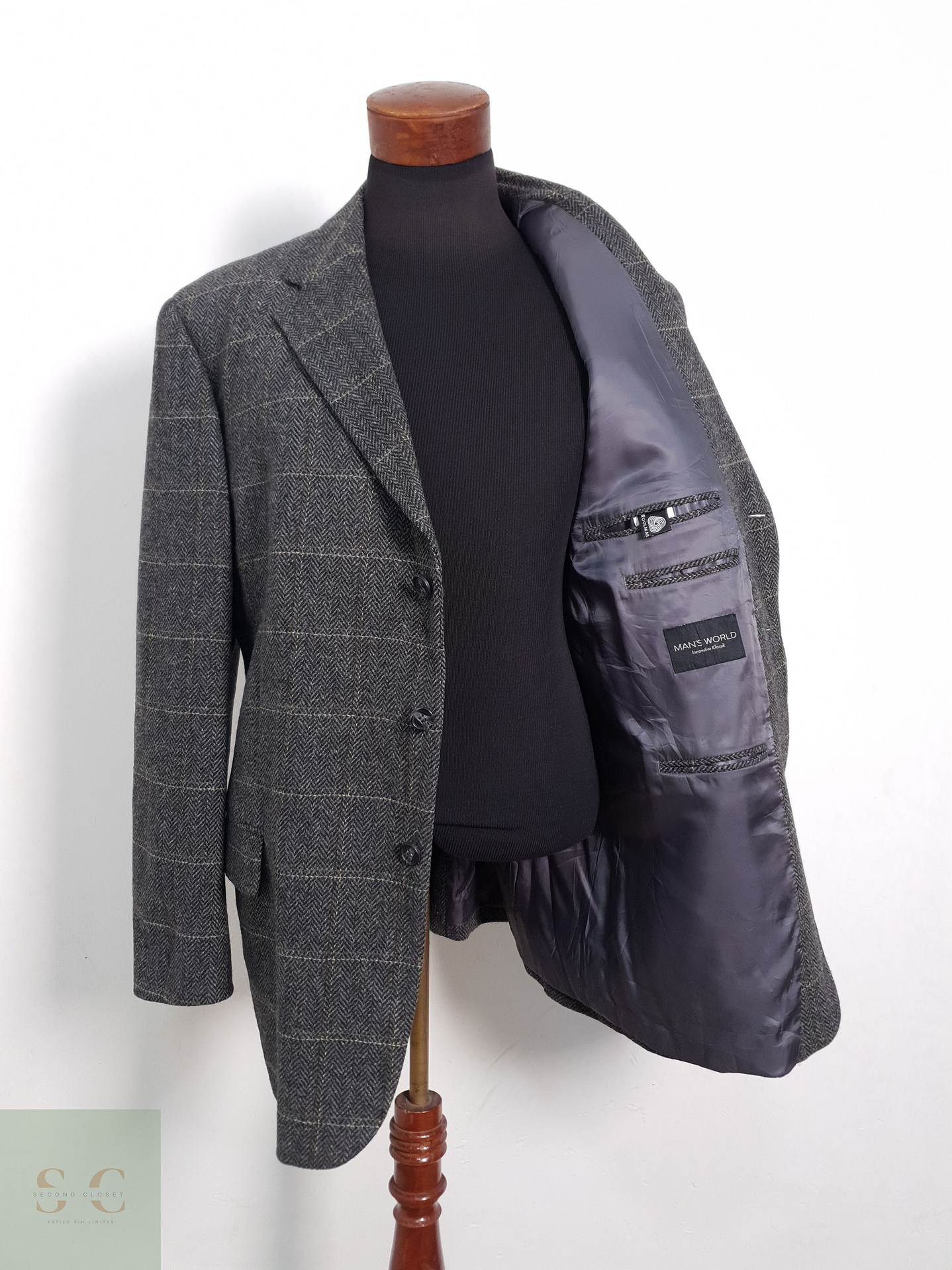 Blazer Mans World 100 lana virgen plomo espiga Talla XXXL 1