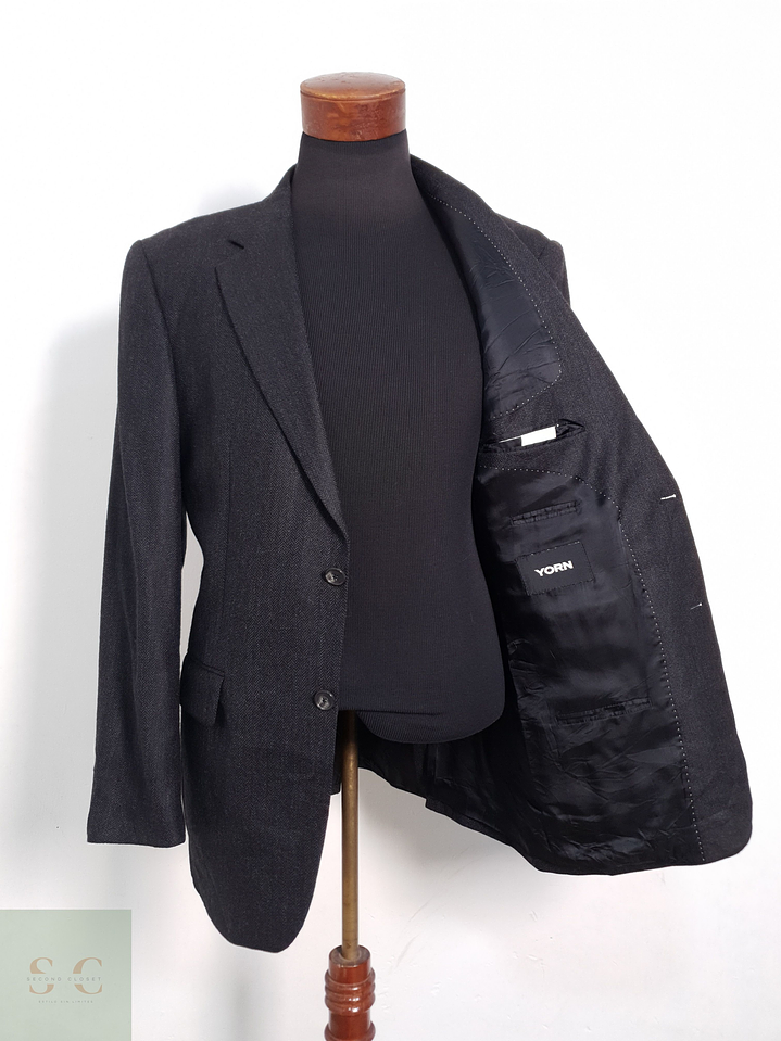 Blazer Yorn 95 lana virgen 5 cashmere plomo espiga fina Talla XL 6