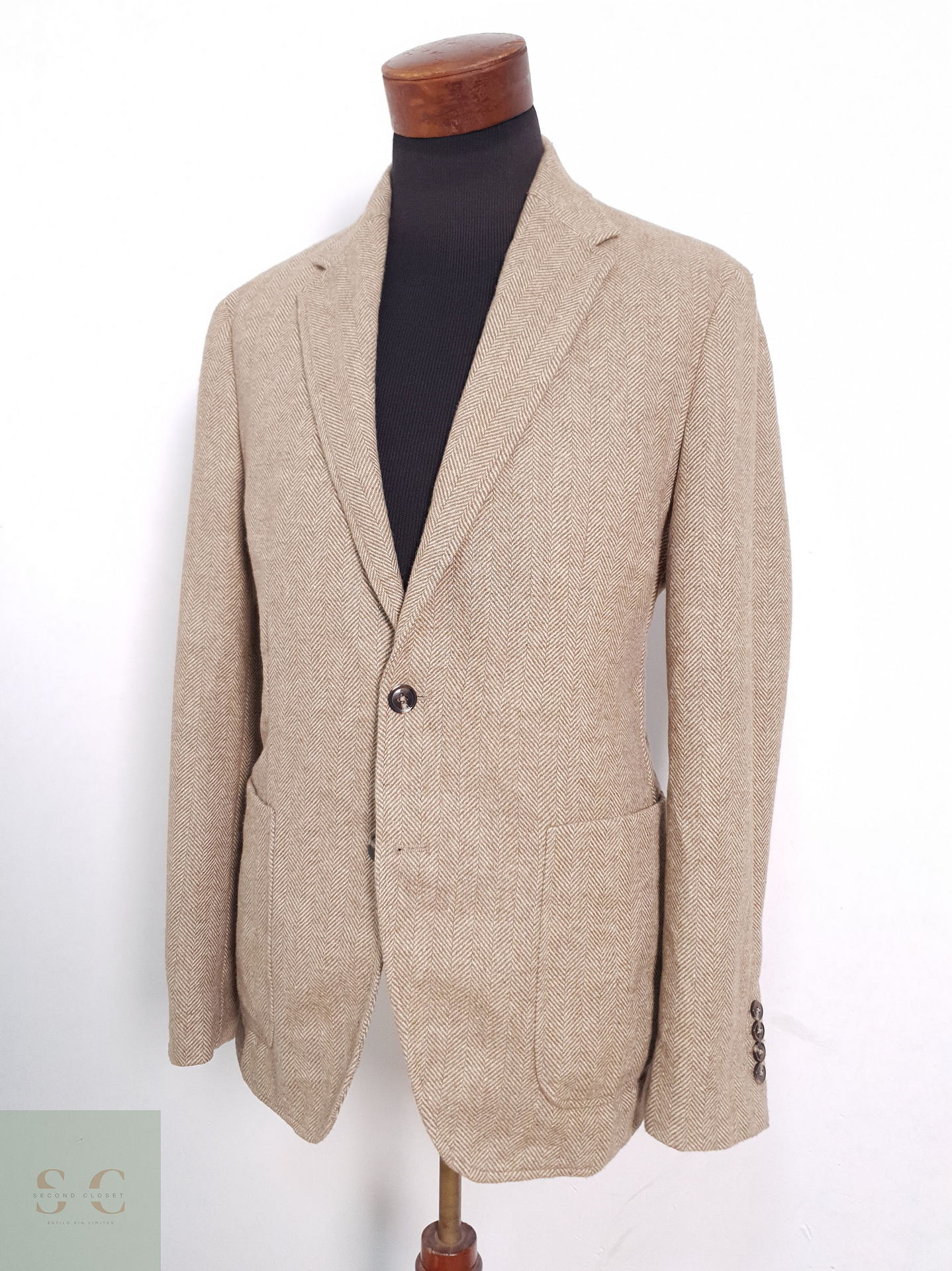 Blazer Hombre Mango Beige Mezcla Lana Slim Fit Talla M 2