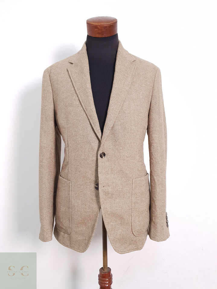 Blazer Hombre Mango Beige Mezcla Lana Slim Fit Talla M 1