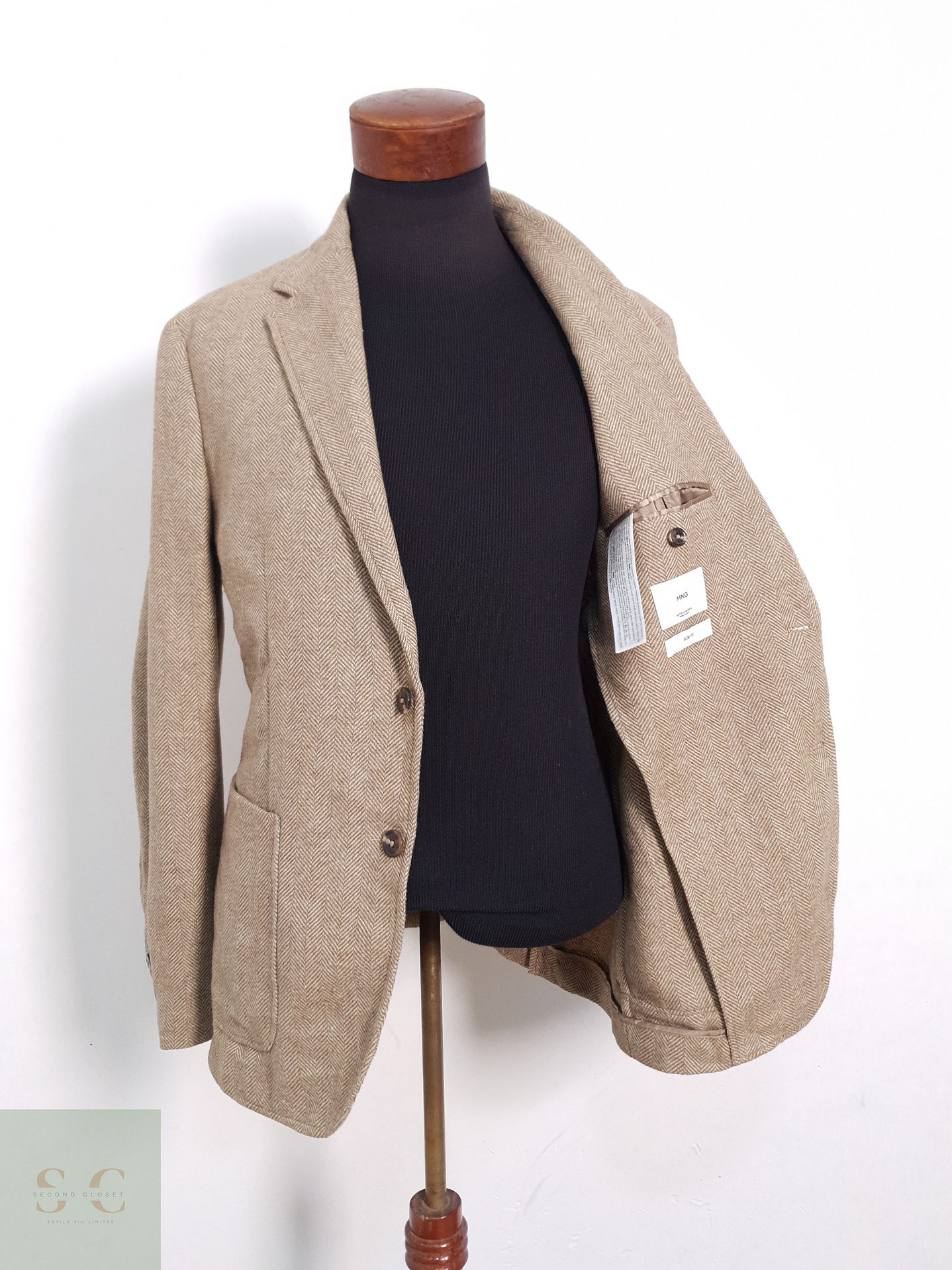 Blazer Hombre Mango Beige Mezcla Lana Slim Fit Talla M 3
