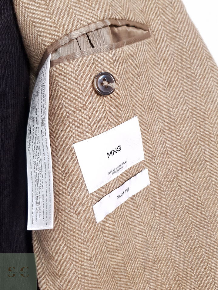 Blazer Hombre Mango Beige Mezcla Lana Slim Fit Talla M 8