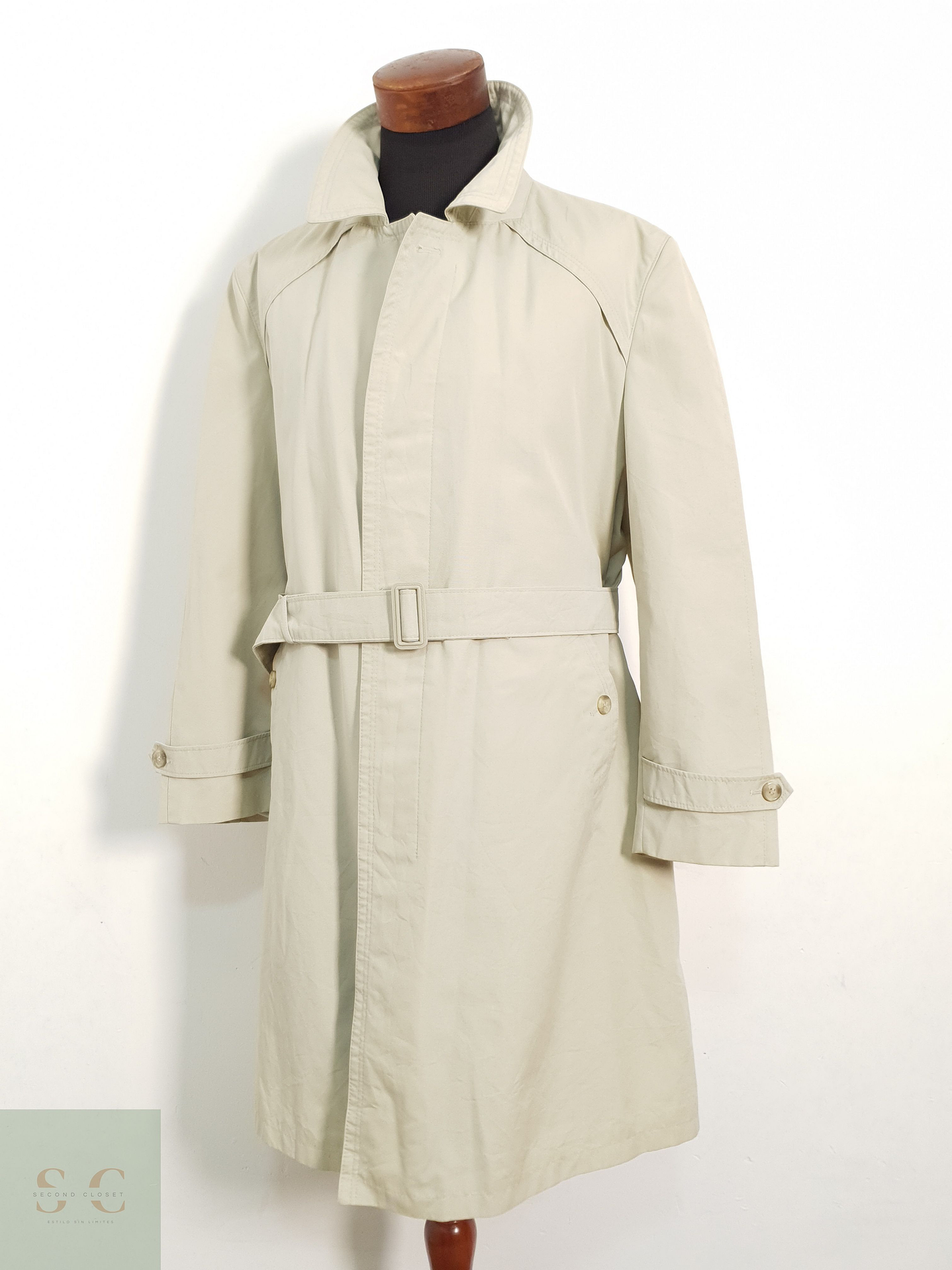 Gabardina con Cinto - Beige Hombre Talla ML 4