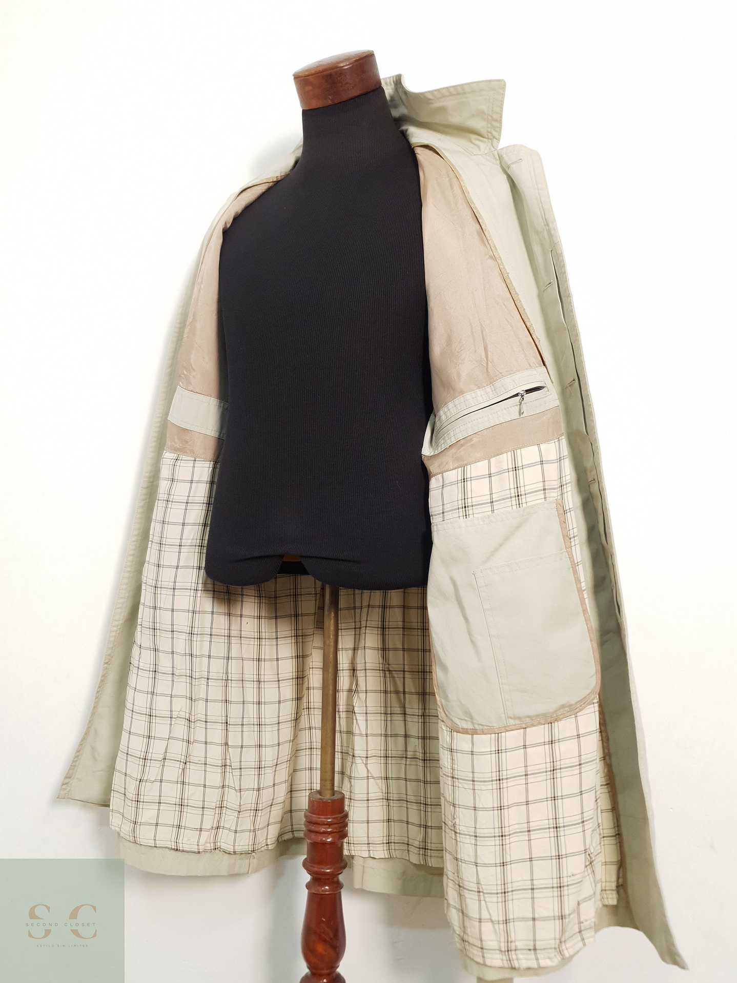 Gabardina con Cinto - Beige Hombre Talla ML 7