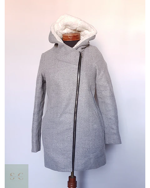 Abrigo mujer lana gris gorro cordero TALLA XS