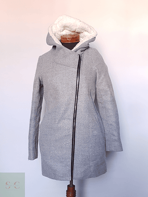 Abrigo mujer lana gris gorro cordero TALLA XS