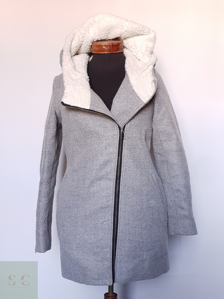 Abrigo mujer lana gris gorro cordero TALLA XS 6