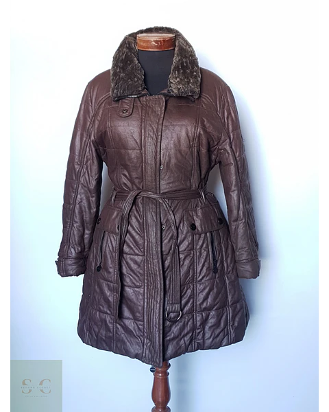 Parka acolchada mujer café cuello piel TALLA L