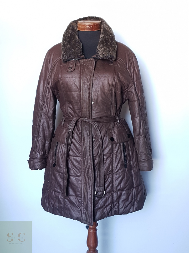 Parka acolchada mujer café cuello piel TALLA L 1