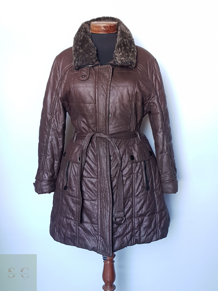 Parka acolchada mujer café cuello piel TALLA L 4
