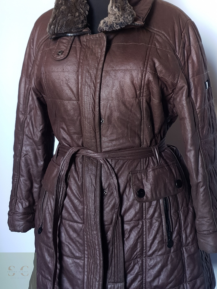 Parka acolchada mujer café cuello piel TALLA L 8