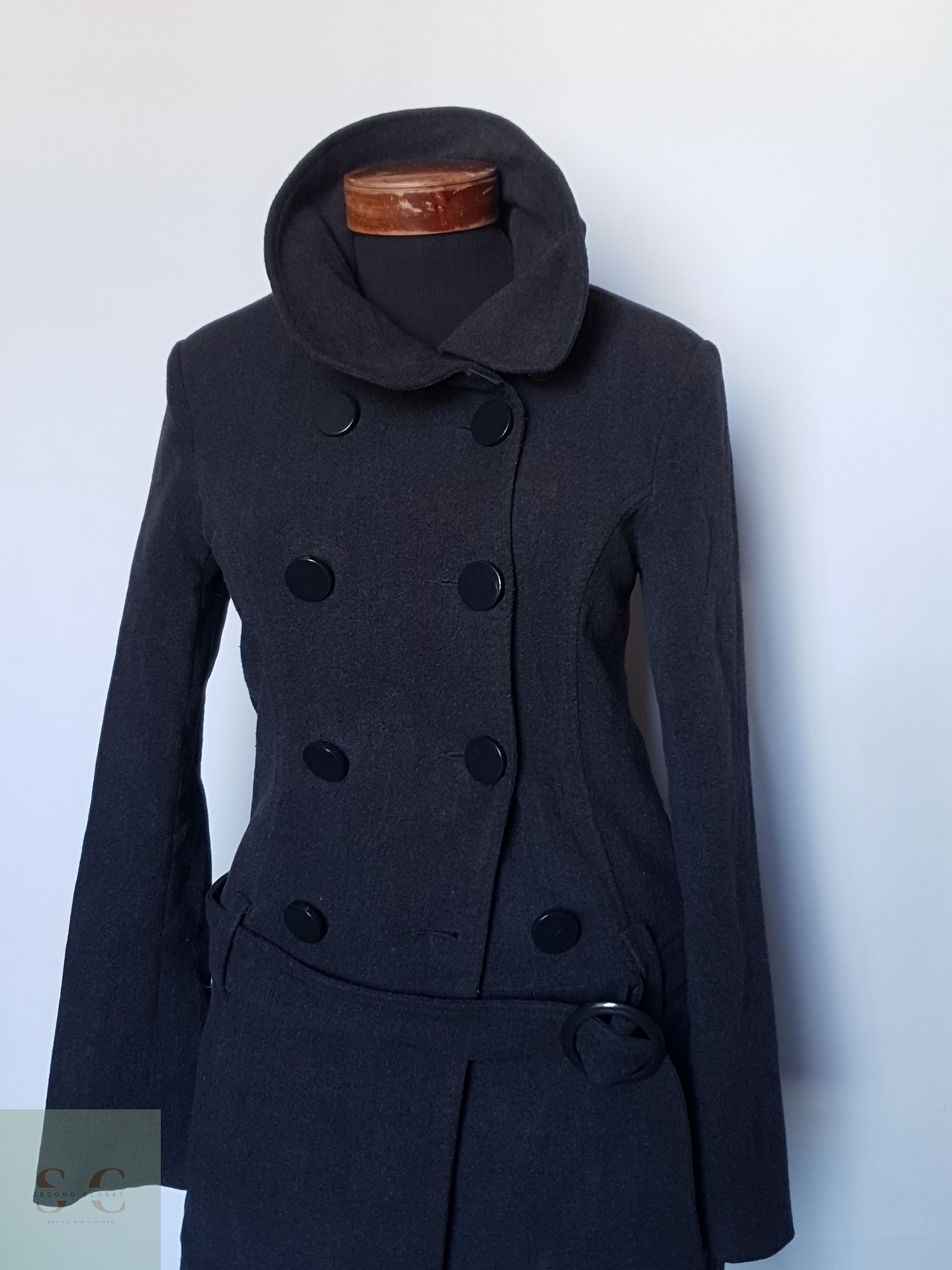 Abrigo mujer lana plomo cruzado TALLA S con cinturon ORSAY 2