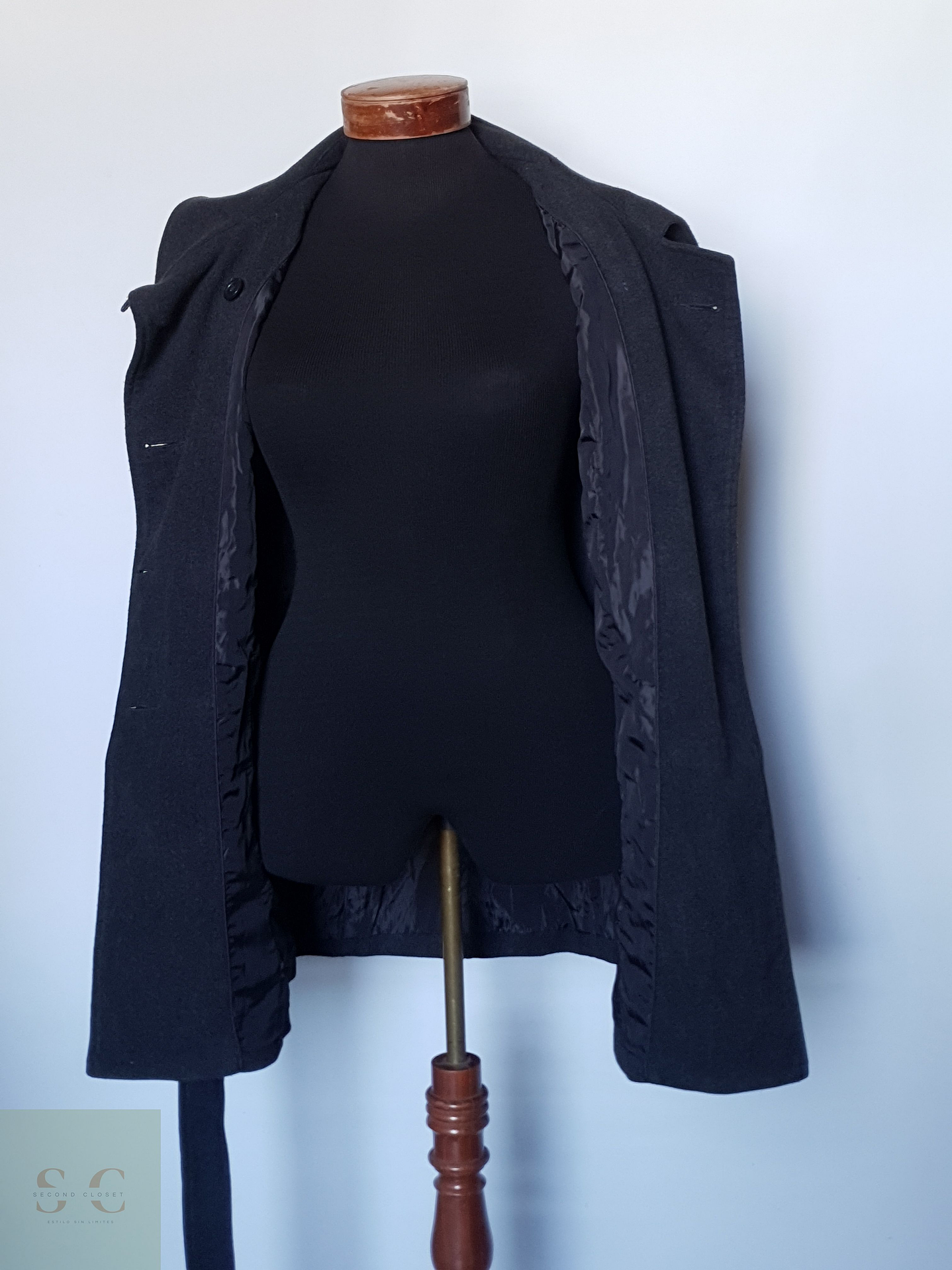 Abrigo mujer lana plomo cruzado TALLA S con cinturon ORSAY 6