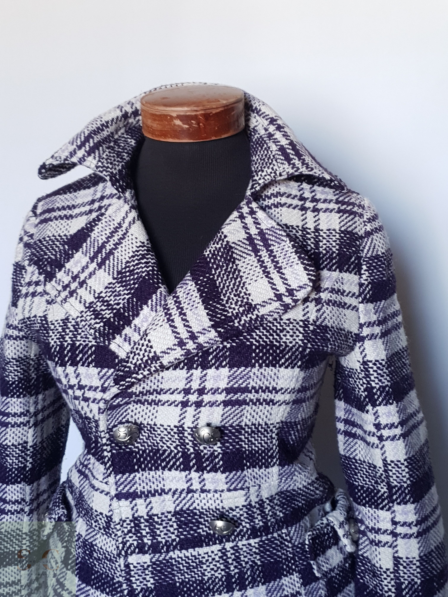 Abrigo Chaqueta Mujer lana Cuadros Violeta Talla XS/S 2