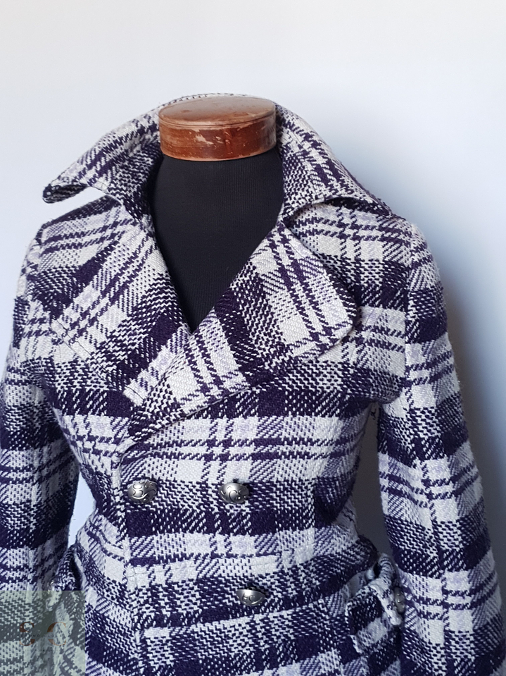 Abrigo Chaqueta Mujer lana Cuadros Violeta Talla XS/S 2