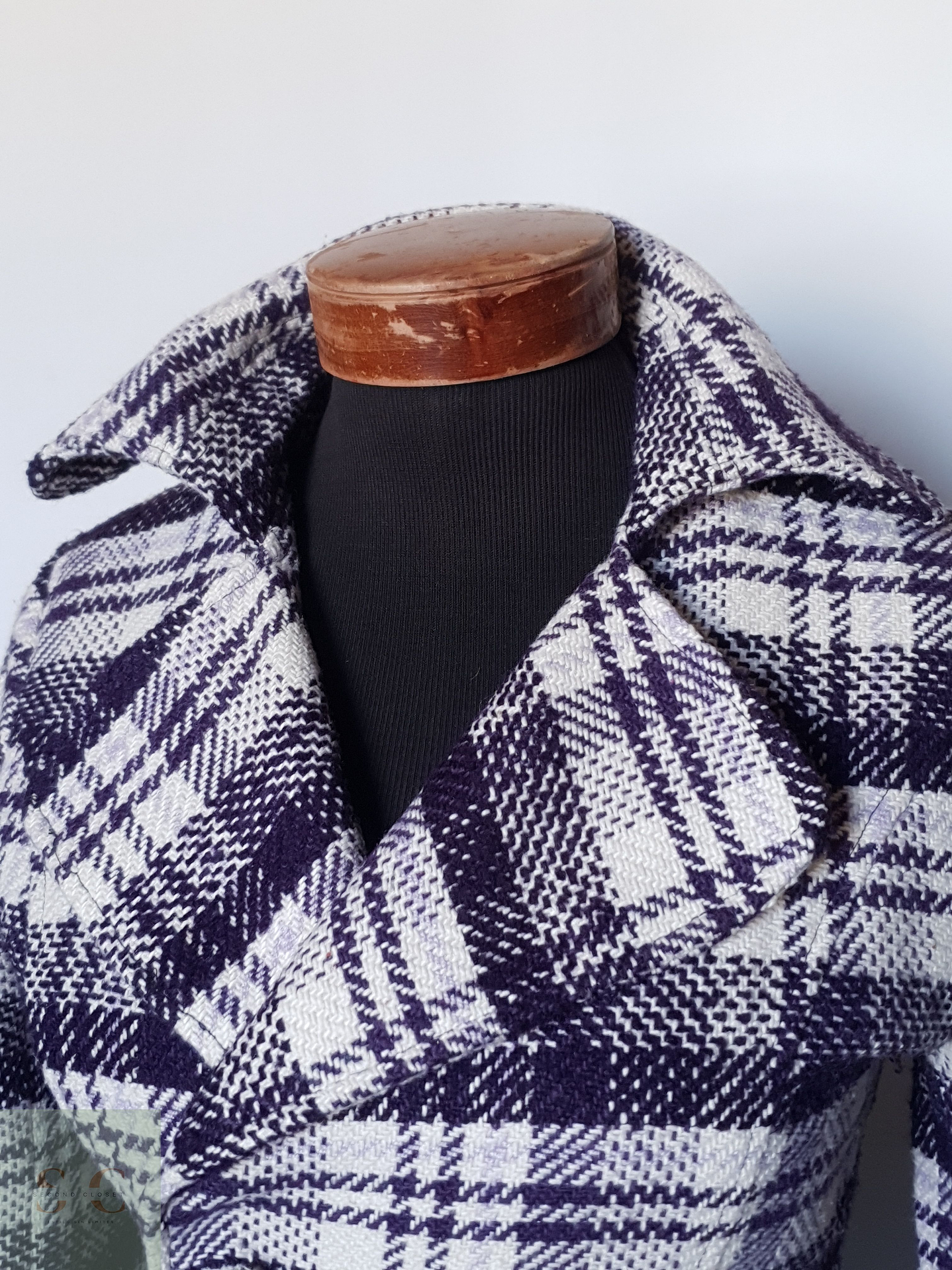 Abrigo Chaqueta Mujer lana Cuadros Violeta Talla XS/S 6