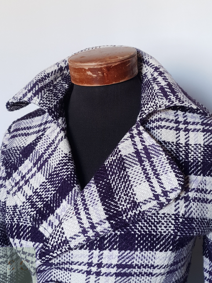 Abrigo Chaqueta Mujer lana Cuadros Violeta Talla XS/S 6