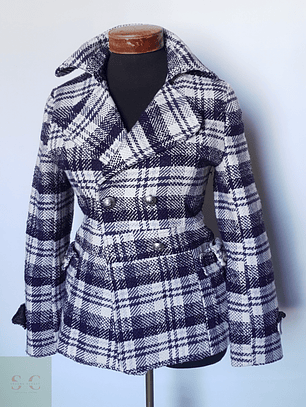 Abrigo Chaqueta Mujer lana Cuadros Violeta Talla XS/S