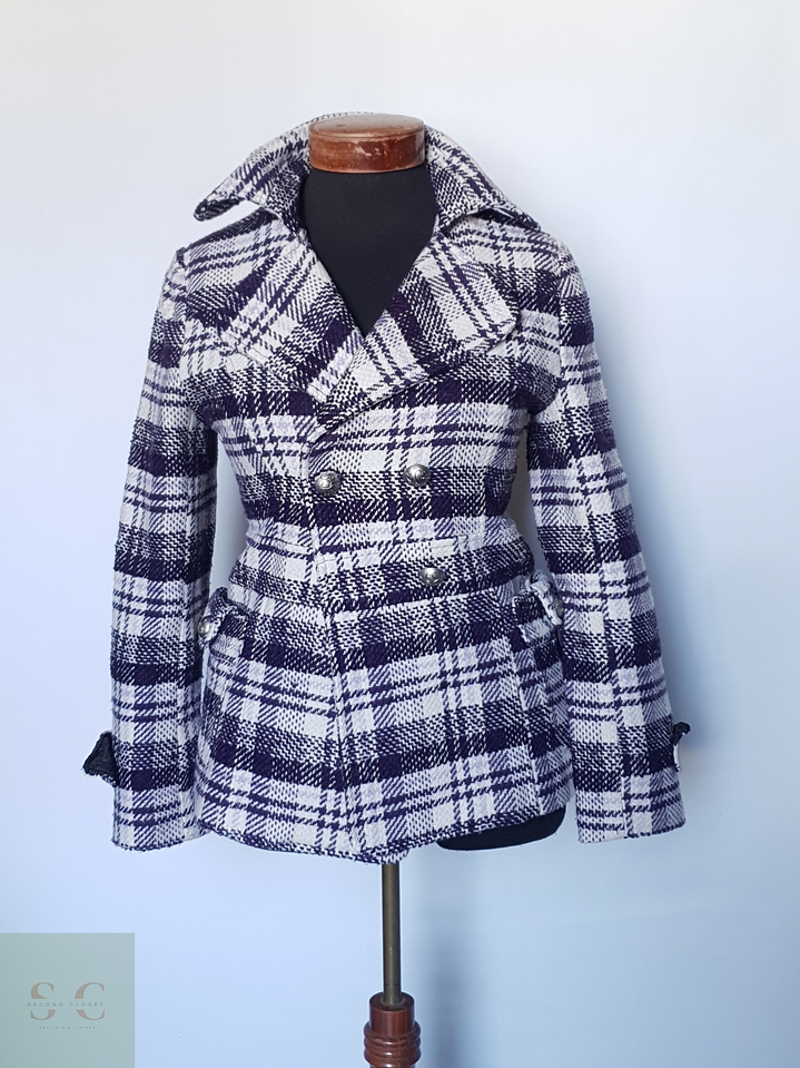 Abrigo Chaqueta Mujer lana Cuadros Violeta Talla XS/S 4