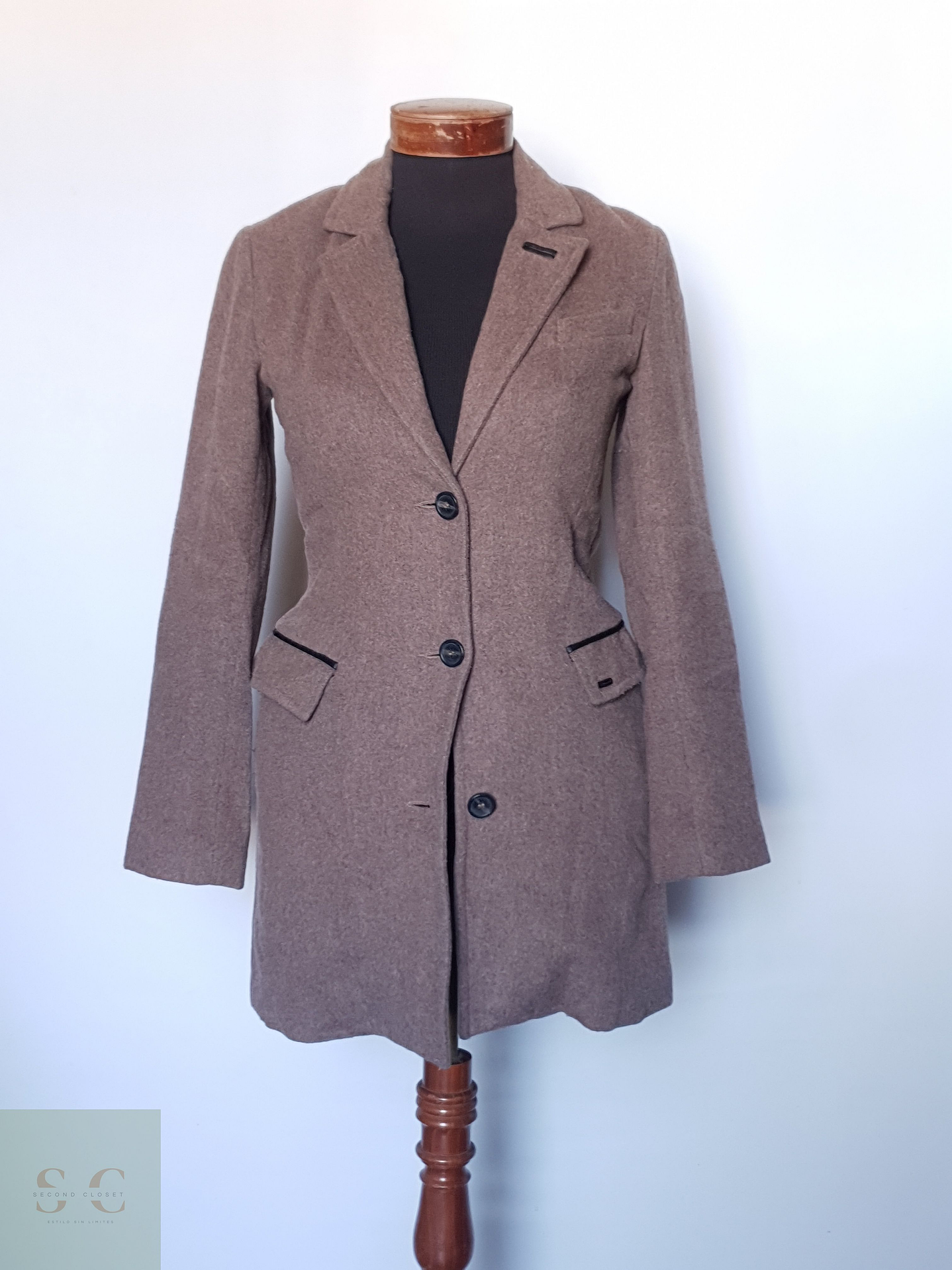Abrigo mujer lana café clasico elegante entallado TALLA XS 1