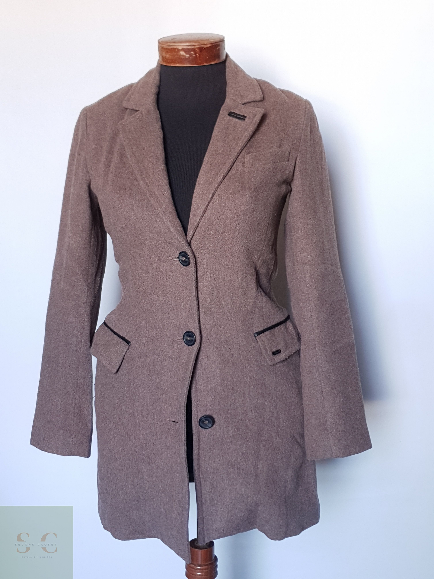 Abrigo mujer lana café clasico elegante entallado TALLA XS 4