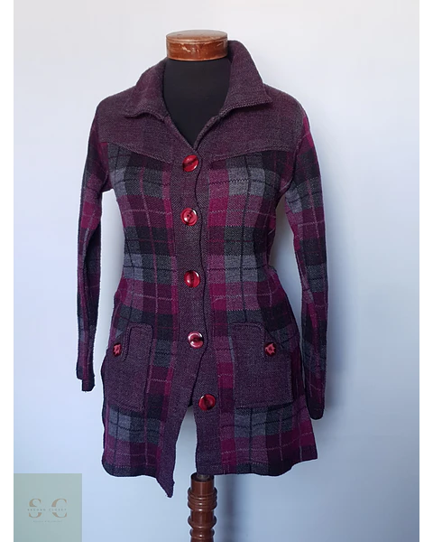 Abrigo ligero mujer cuadros fucsia TALLA XS