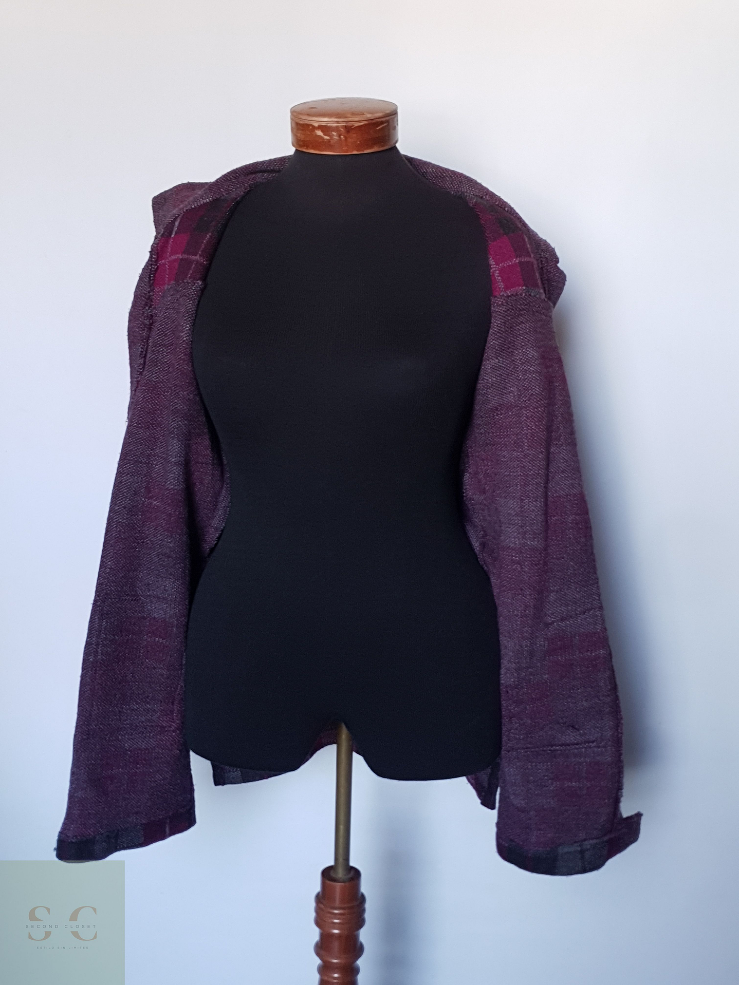 Abrigo ligero mujer cuadros fucsia TALLA XS 5