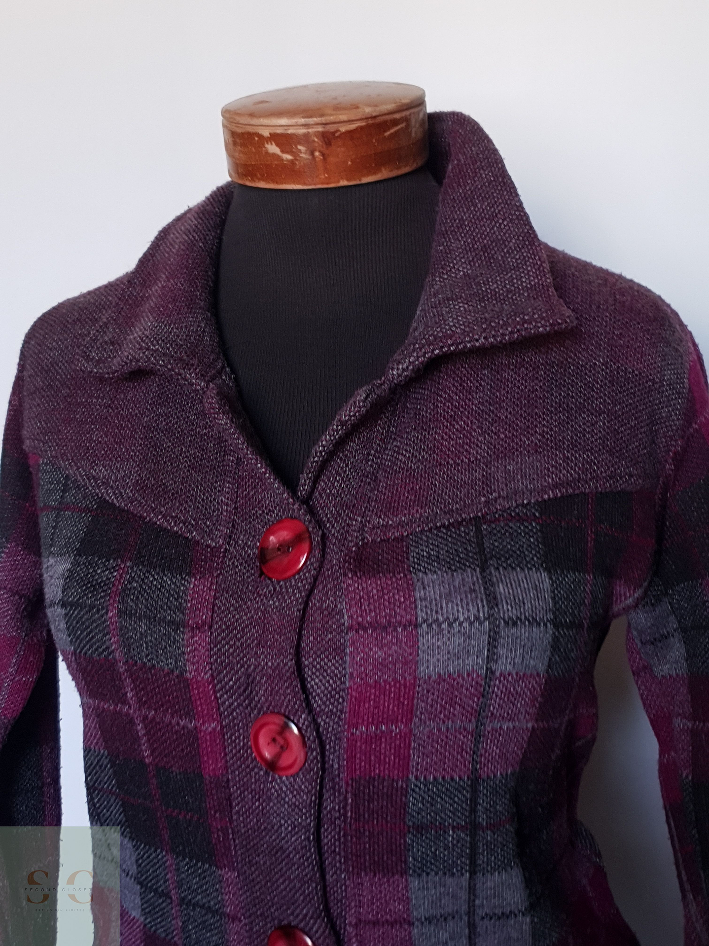 Abrigo ligero mujer cuadros fucsia TALLA XS 7