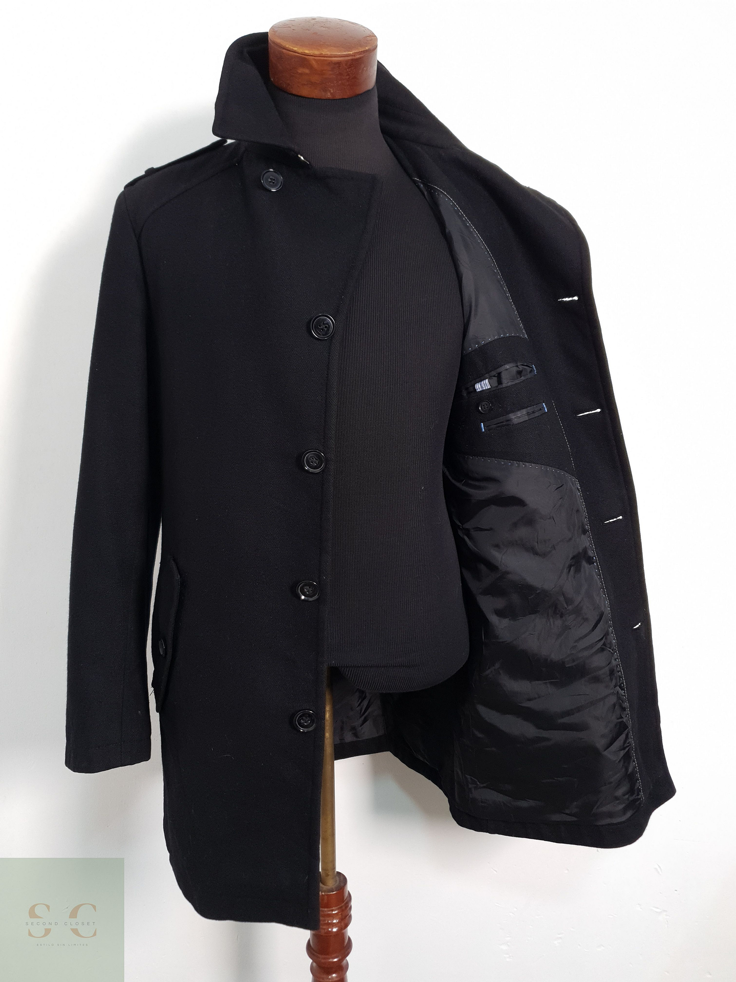 Autentics Abrigo tres cuartos Negro Talla S 3