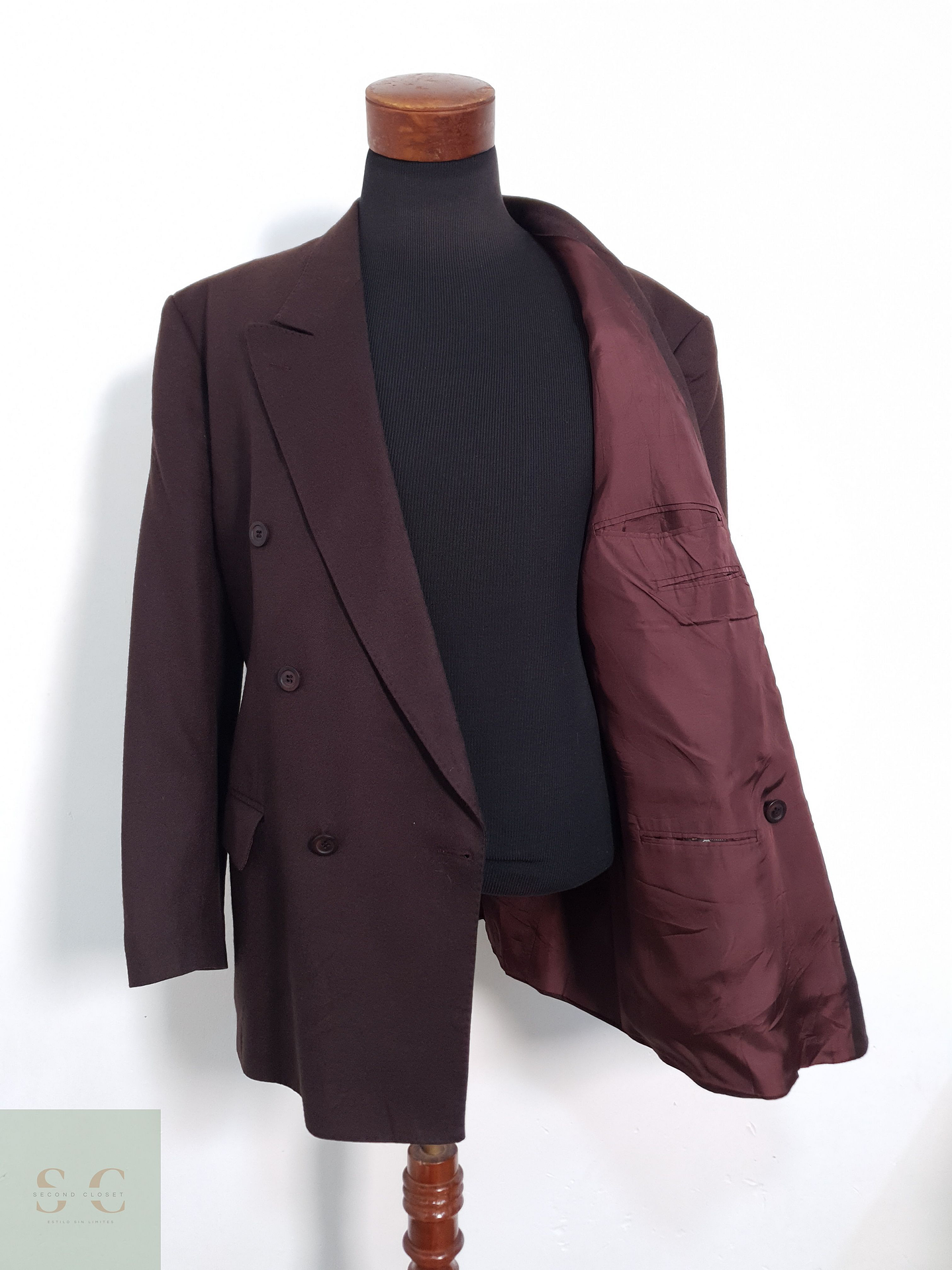 Vintage Vestón cruzado Burdeus muy oscuro Talla XL 3