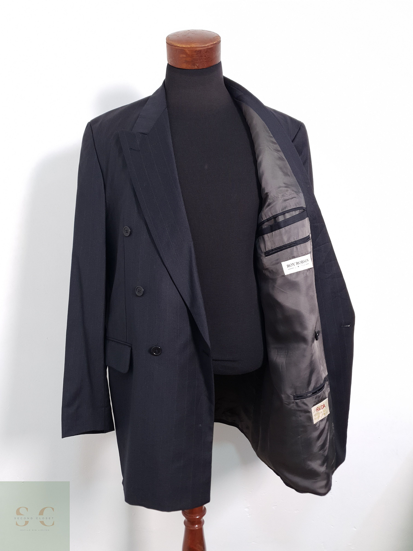 Roy Robson Vestón cruzado Negro grafito Talla LXL 10