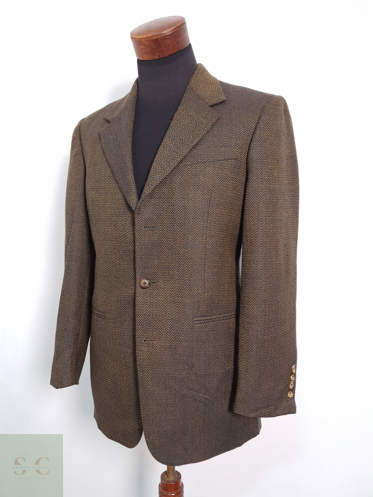 Geoffrey Beene Vestón espiguilla Dorado con azul Talla M 4